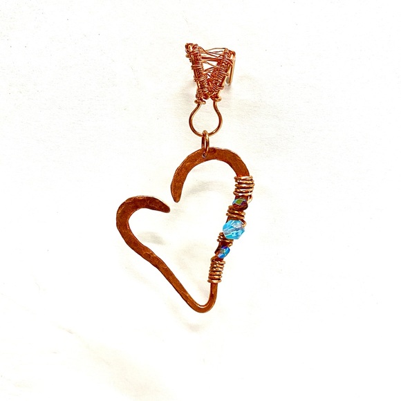 HANDCRAFTED Hand Wrapped Hammered Pure Copper Vintage Faceted Bead Pendant - Picture 7 of 10